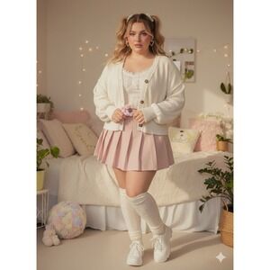 Vintage Style Chunky Cream Cardigan Oversized Bouclé Textured Knit Soft Girl XL